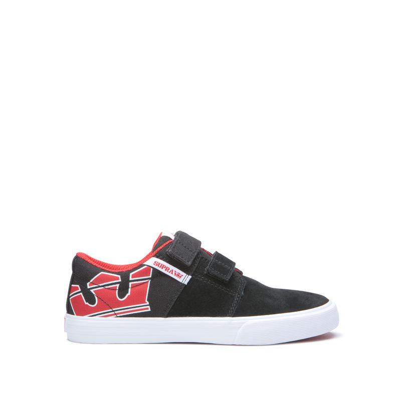 Zapatillas Bajas Supra Argentina Niños - STACKS II VULC VELCRO Negras / Rojas (LSBCG-9170)